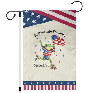 Funny Patriotic Frog Garden Flag Rolling Into Freedom Since 1776 TS12 Modern Beige Blue Print Your Wear