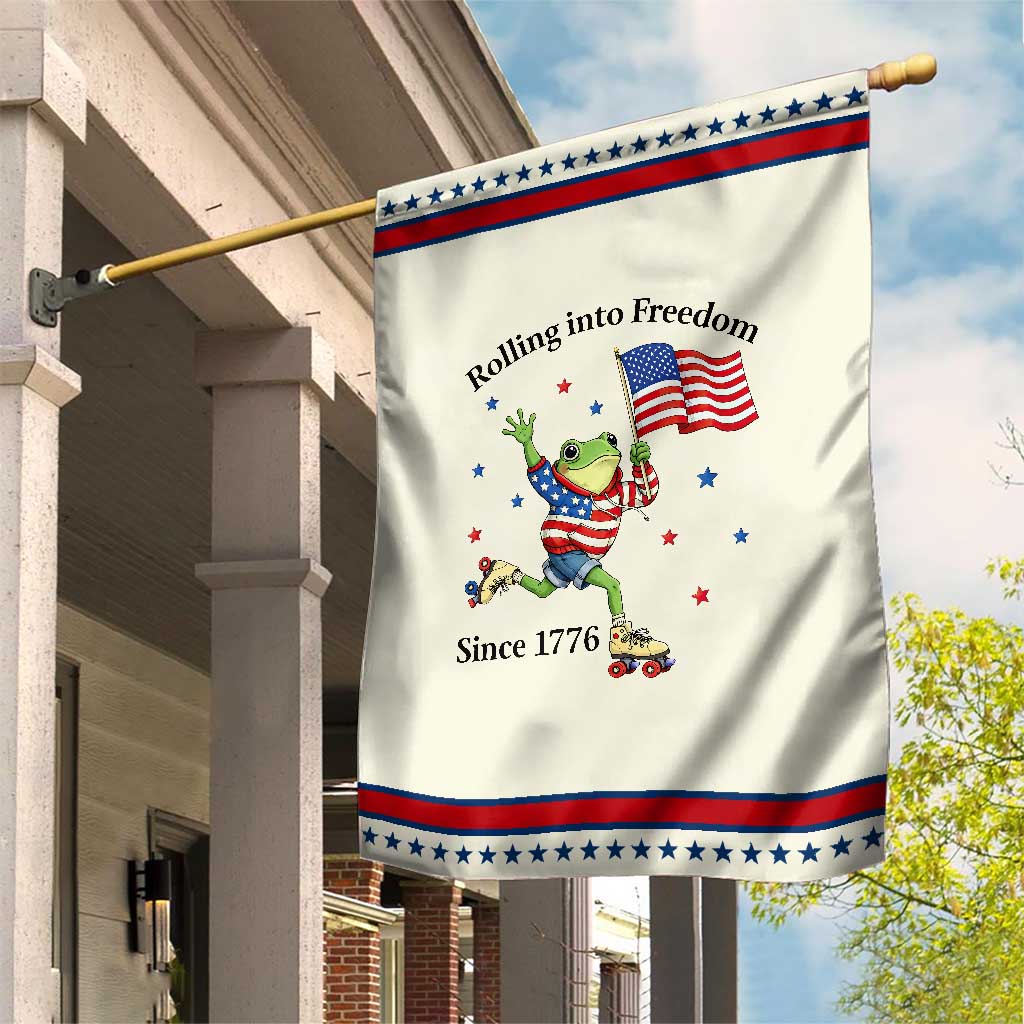 Funny Patriotic Frog Garden Flag Rolling Into Freedom Since 1776 TS12 Modern Beige Red Print Your Wear