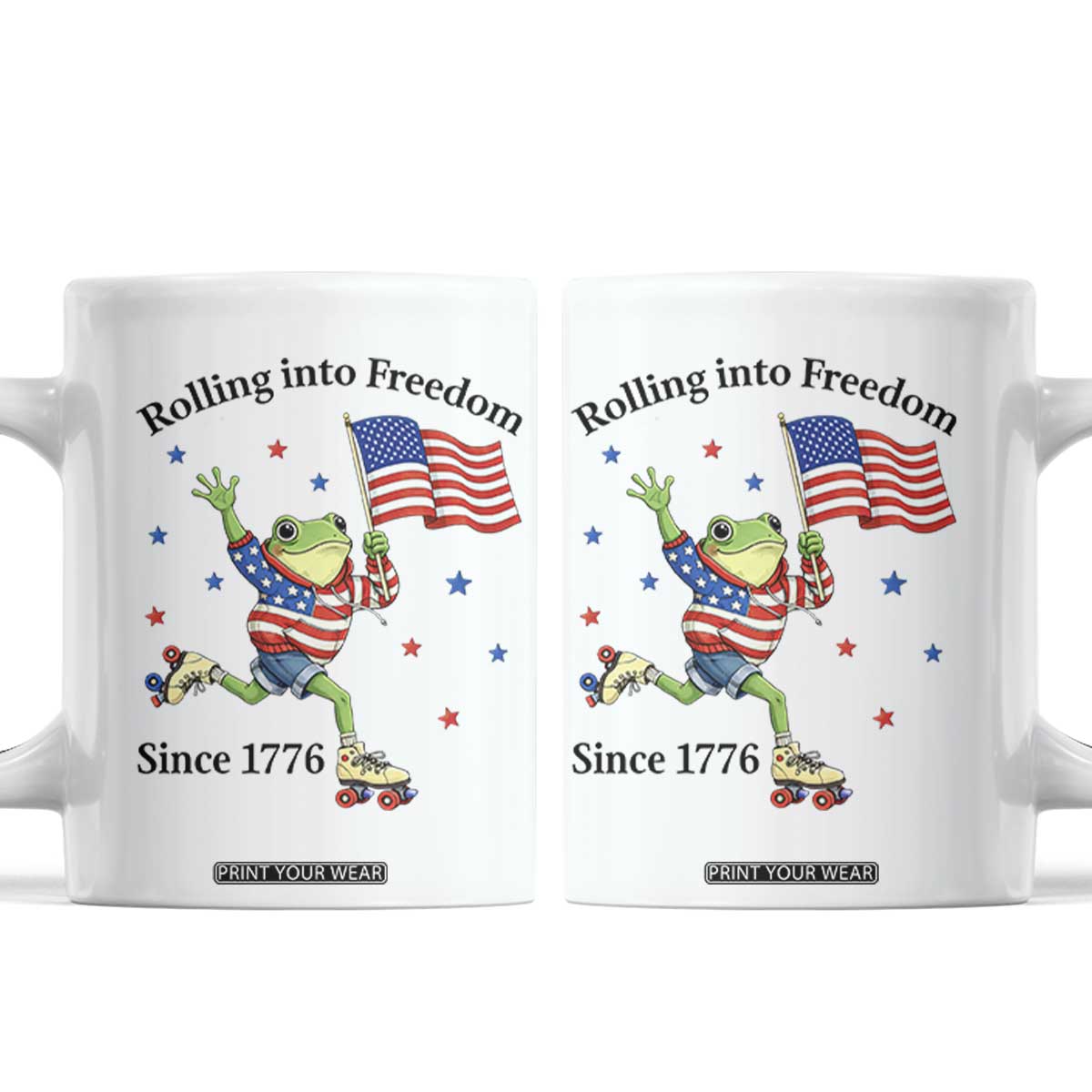 Funny Patriotic Frog Coffee Mug Rolling Into Freedom Since 1776 TS12 White Print Your Wear