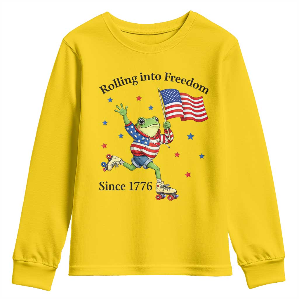 Funny Patriotic Frog Youth Sweatshirt Rolling Into Freedom Since 1776 TS12 Daisy Print Your Wear