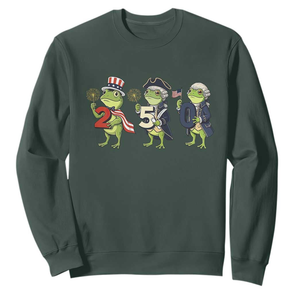 Proud American Frog Sweatshirt Celebrating 250 Years Of Freedom TS12 Dark Forest Green Print Your Wear