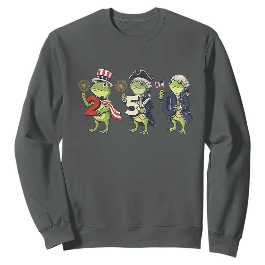 Proud American Frog Sweatshirt Celebrating 250 Years Of Freedom TS12 Dark Heather Print Your Wear