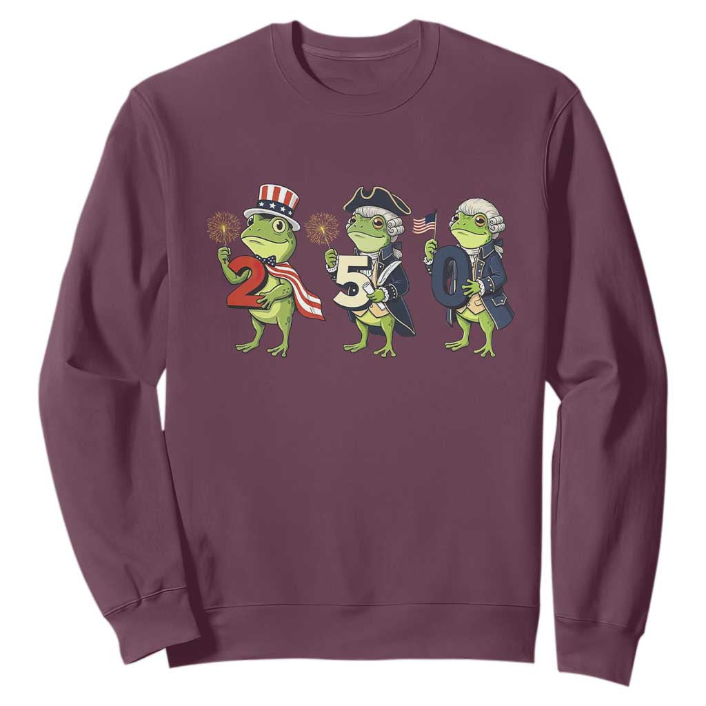 Proud American Frog Sweatshirt Celebrating 250 Years Of Freedom TS12 Maroon Print Your Wear