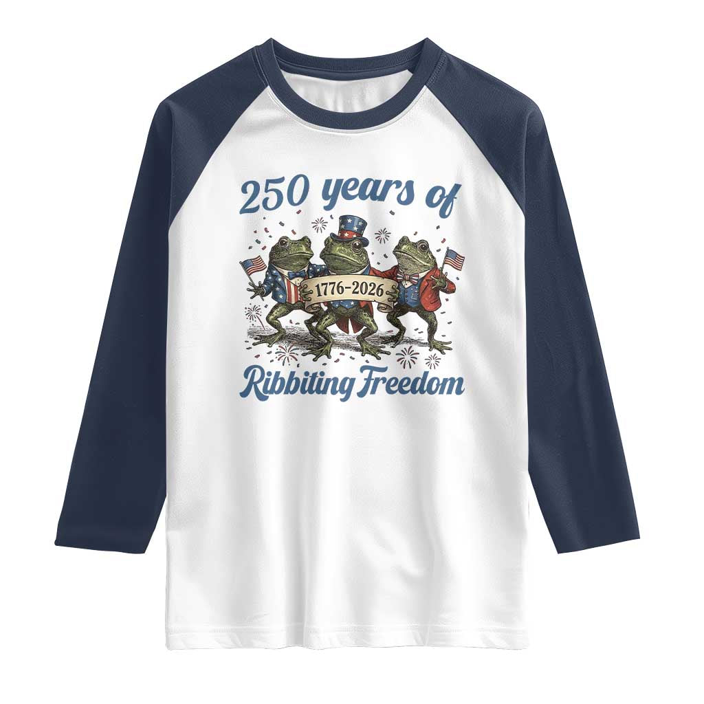 Funny Frog 250 Years Of Ribbiting Freedom Raglan Shirt TS12 White Navy Print Your Wear