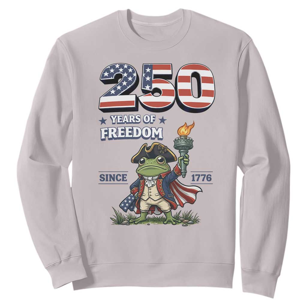 Patriotic Frog Raising The Torch Sweatshirt 250 Years Of Freedom TS12 Ice Gray Print Your Wear