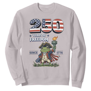 Patriotic Frog Raising The Torch Sweatshirt 250 Years Of Freedom TS12 Ice Gray Print Your Wear