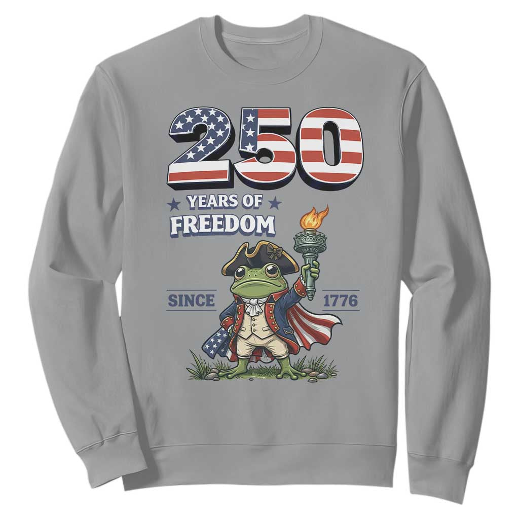 Patriotic Frog Raising The Torch Sweatshirt 250 Years Of Freedom TS12 Sport Gray Print Your Wear