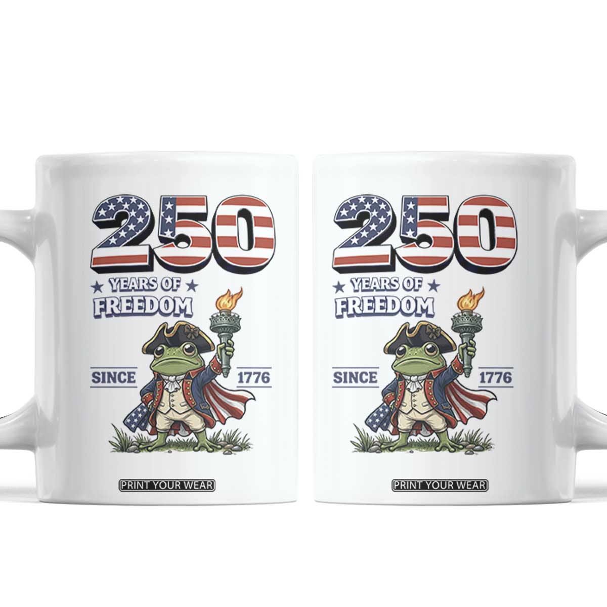 Patriotic Frog Raising The Torch Coffee Mug 250 Years Of Freedom TS12 White Print Your Wear