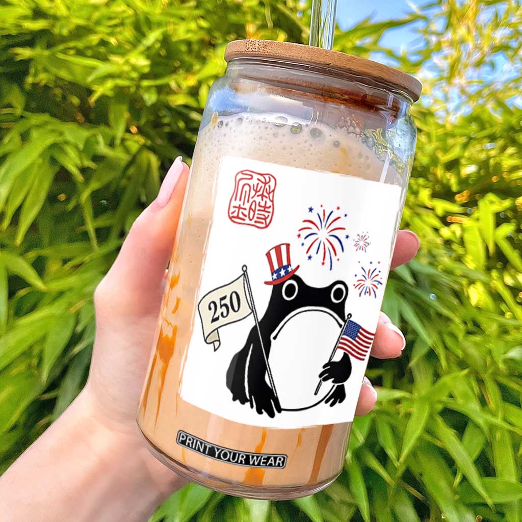 Funny Patriotic Grumpy Frog 250th Anniversary USA Glass Can TS12 Black Print Your Wear