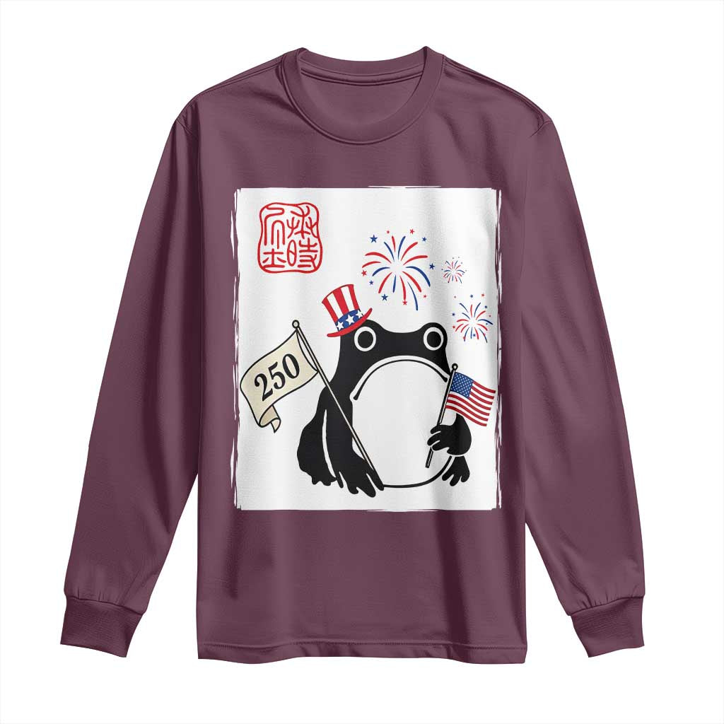 Funny Patriotic Grumpy Frog 250th Anniversary USA Long Sleeve Shirt TS12 Maroon Print Your Wear