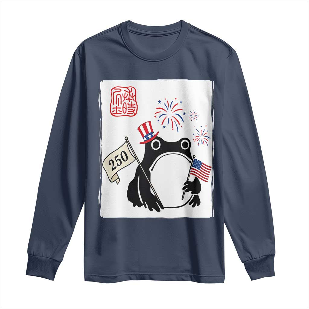 Funny Patriotic Grumpy Frog 250th Anniversary USA Long Sleeve Shirt TS12 Navy Print Your Wear