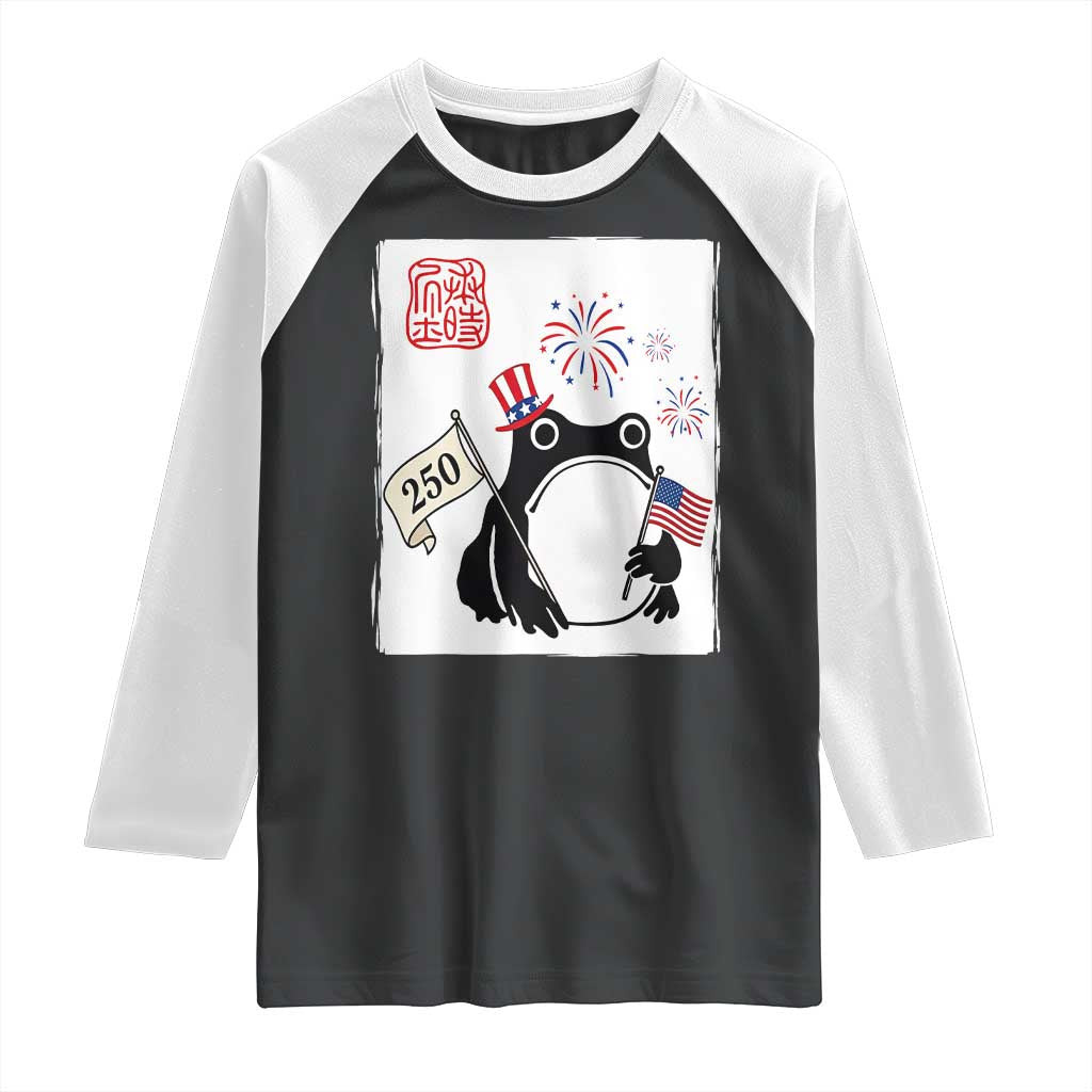 Funny Patriotic Grumpy Frog 250th Anniversary USA Raglan Shirt TS12 Black White Print Your Wear