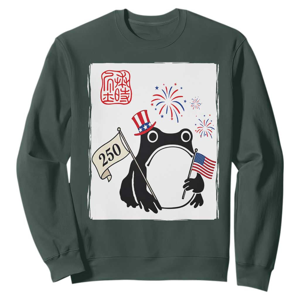 Funny Patriotic Grumpy Frog 250th Anniversary USA Sweatshirt TS12 Dark Forest Green Print Your Wear