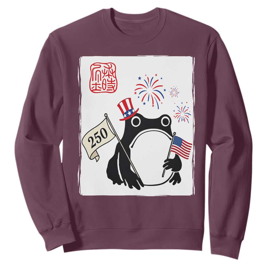 Funny Patriotic Grumpy Frog 250th Anniversary USA Sweatshirt TS12 Maroon Print Your Wear