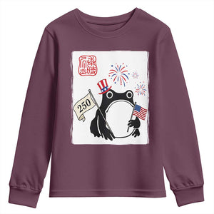 Funny Patriotic Grumpy Frog 250th Anniversary USA Youth Sweatshirt TS12 Maroon Print Your Wear