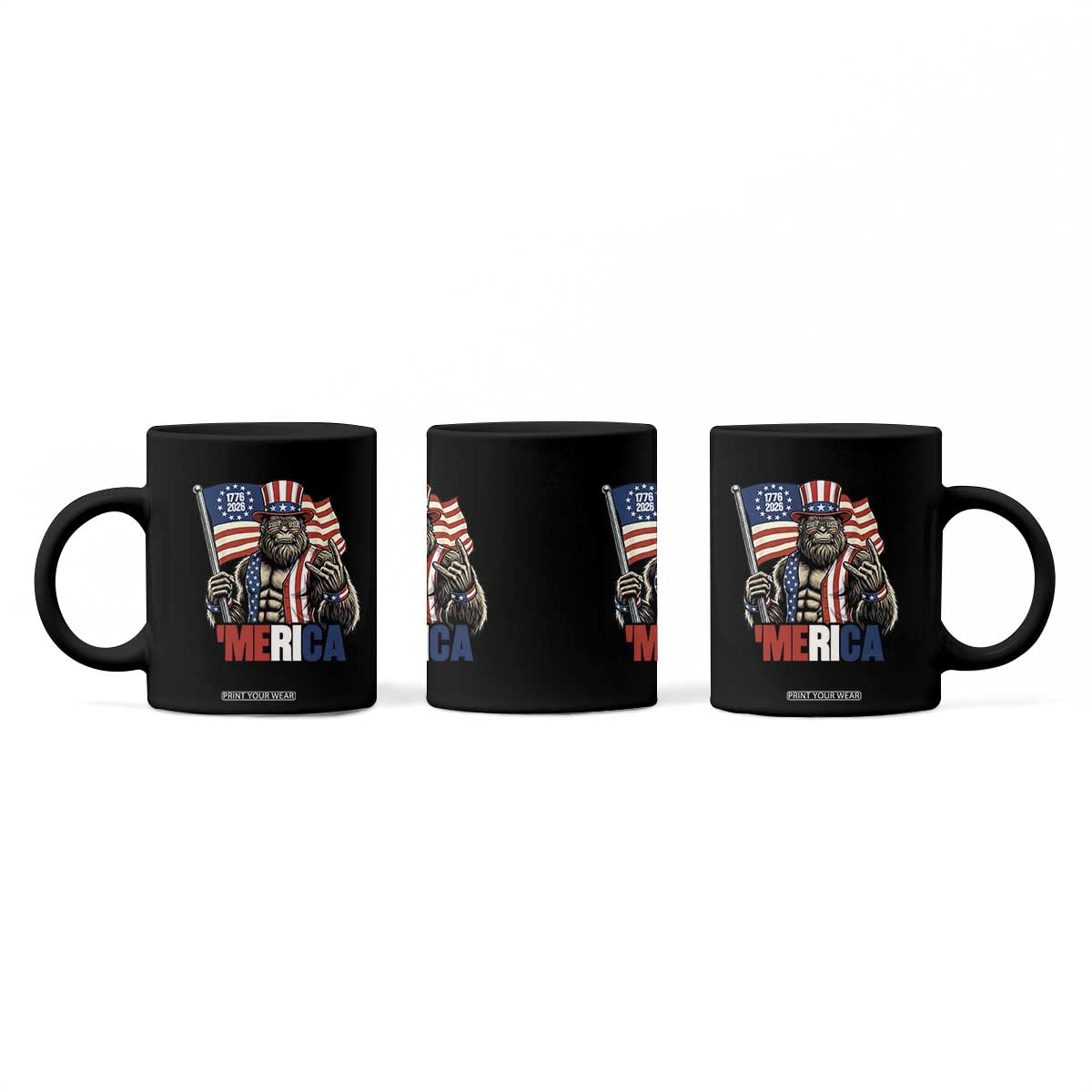 Funny Patriotic Bigfoot Merica Rock Coffee Mug USA 250th Anniversary TS12 Print Your Wear