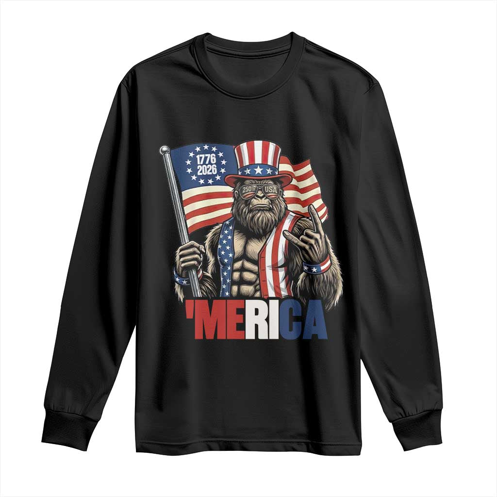 Funny Patriotic Bigfoot Merica Rock Long Sleeve Shirt USA 250th Anniversary TS12 Black Print Your Wear