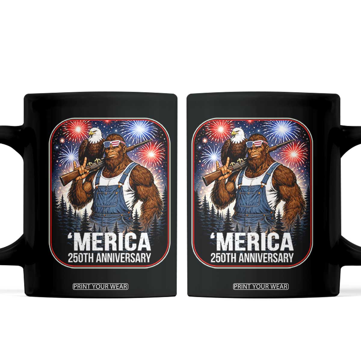 Funny Bigfoot USA 250 Years Of American Freedom Coffee Mug TS12 Black Print Your Wear