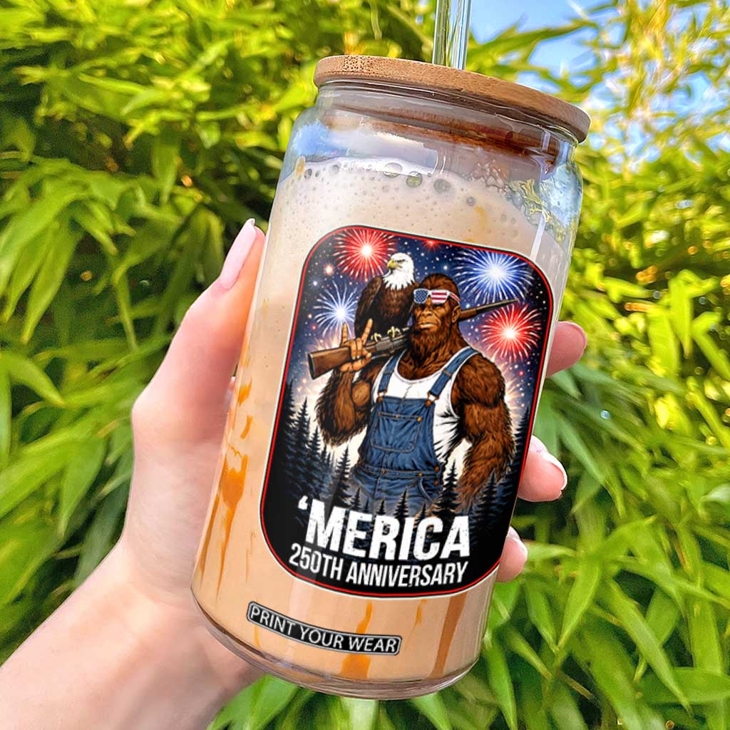 Funny Bigfoot USA 250 Years Of American Freedom Glass Can TS12 Black Print Your Wear