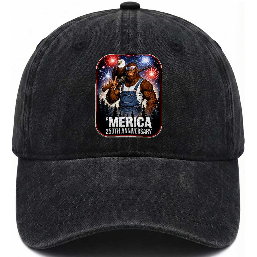 Funny Bigfoot USA 250 Years Of American Freedom Washed Cotton Baseball Cap TS12 Washed Cap Universal Fit Black Print Your Wear