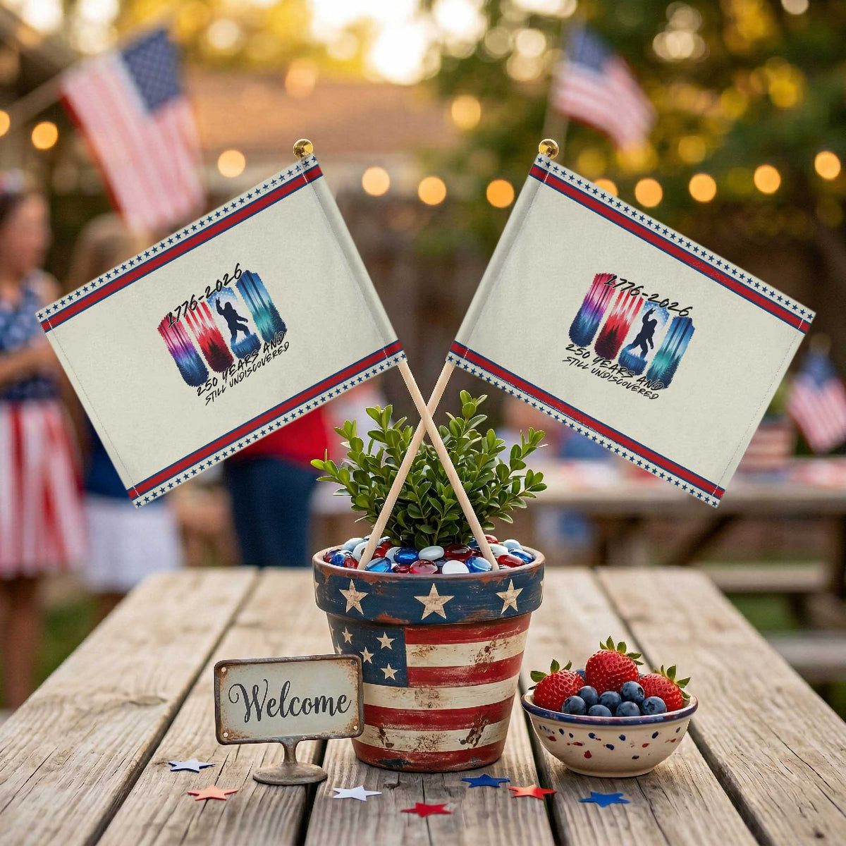 Funny Patriotic Bigfoot Patriotic Handheld Flag 250 Years And Still Undiscovered TS12 Modern 8.2