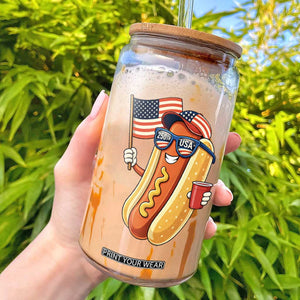Funny Patriotic Hotdog Glass Can USA 250th Anniversary TS12 White Print Your Wear
