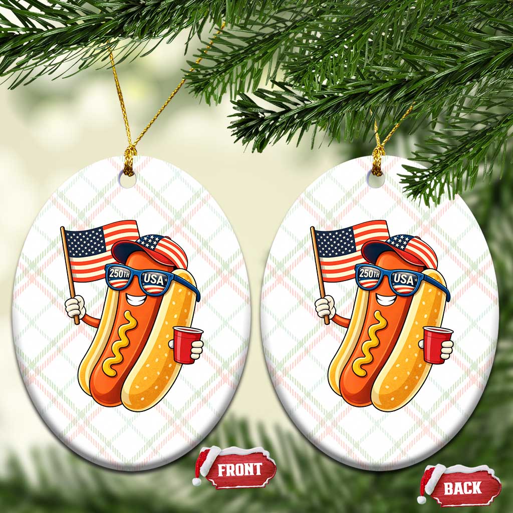 Funny Patriotic Hotdog Ceramic Ornament USA 250th Anniversary TS12 Print Your Wear