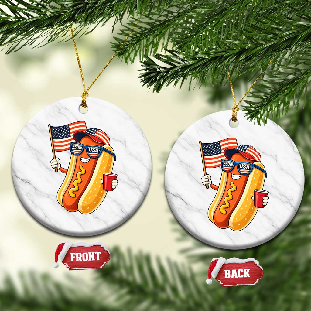 Funny Patriotic Hotdog Ceramic Ornament USA 250th Anniversary TS12 1pc White Marble Print Your Wear