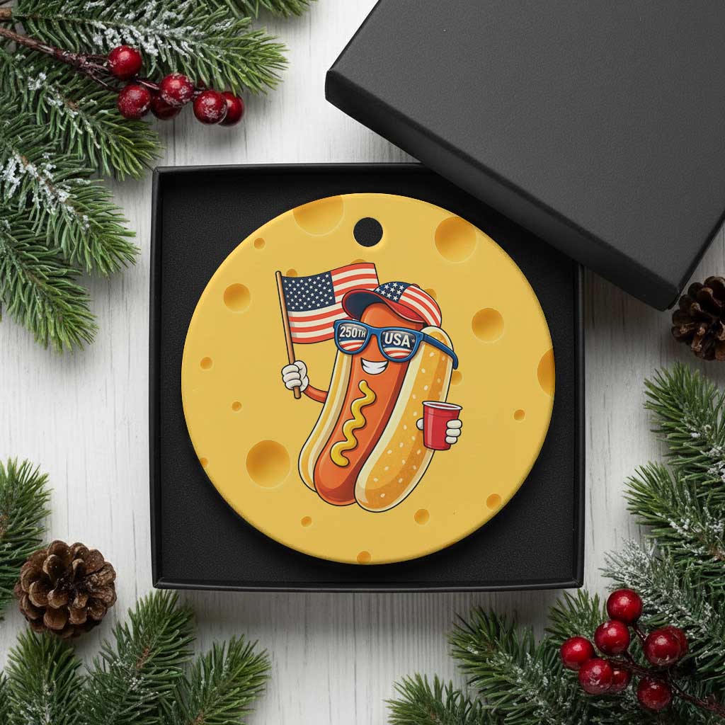 Funny Patriotic Hotdog Ceramic Ornament USA 250th Anniversary TS12 1pc Yellow Cheese Print Your Wear