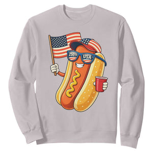 Funny Patriotic Hotdog Sweatshirt USA 250th Anniversary TS12 Ice Gray Print Your Wear
