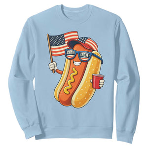 Funny Patriotic Hotdog Sweatshirt USA 250th Anniversary TS12 Light Blue Print Your Wear