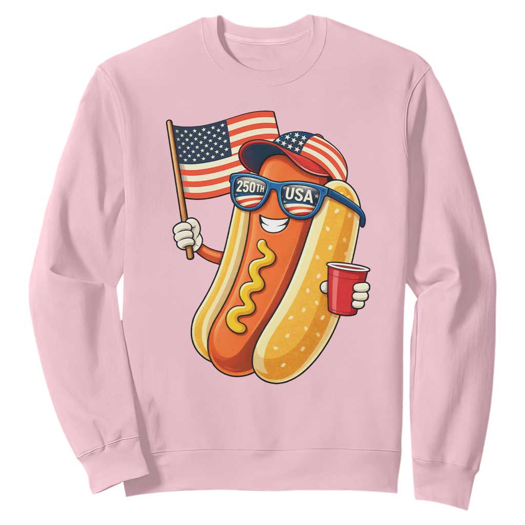 Funny Patriotic Hotdog Sweatshirt USA 250th Anniversary TS12 Light Pink Print Your Wear