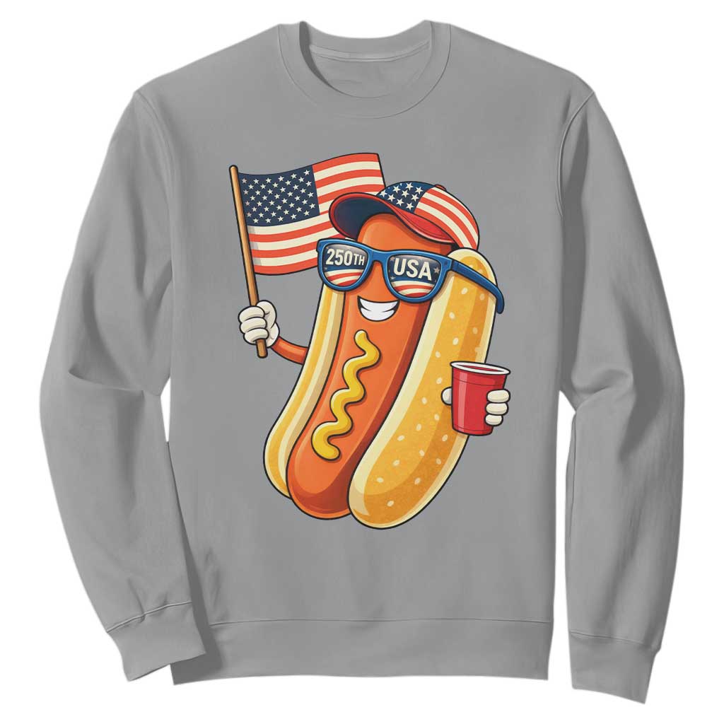 Funny Patriotic Hotdog Sweatshirt USA 250th Anniversary TS12 Sport Gray Print Your Wear