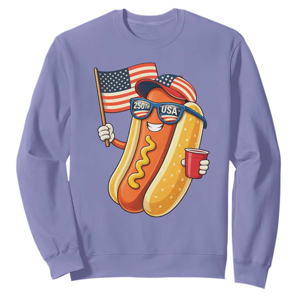 Funny Patriotic Hotdog Sweatshirt USA 250th Anniversary TS12 Violet Print Your Wear