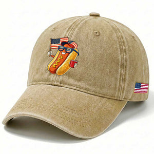Funny Patriotic Hotdog Washed Cotton Baseball Cap USA 250th Anniversary TS12 Print Your Wear