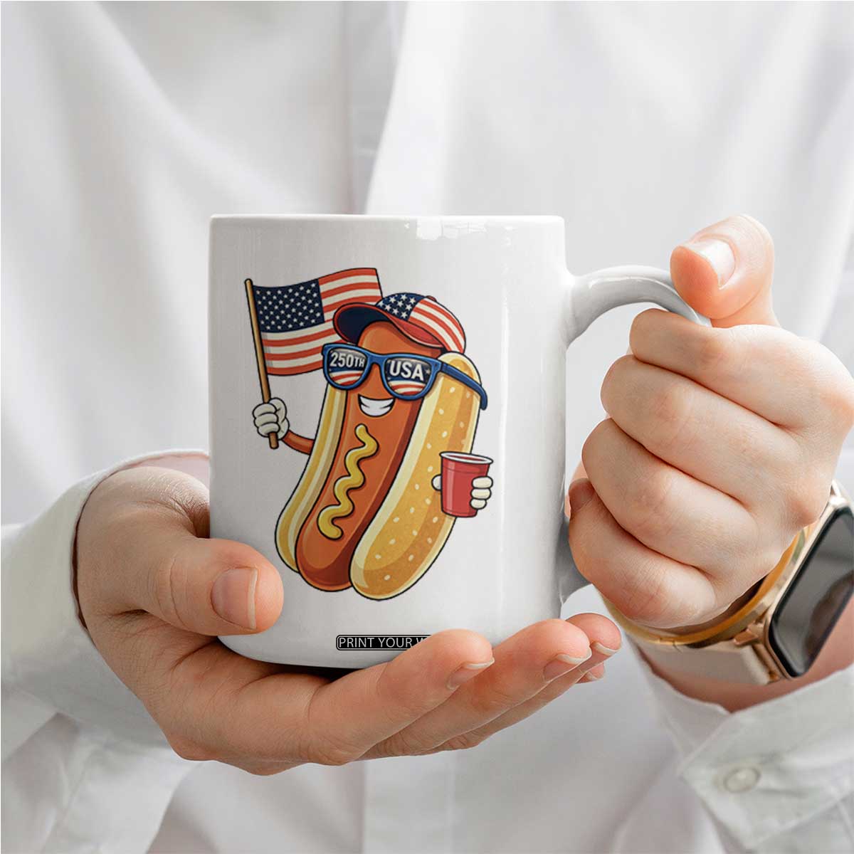 Funny Patriotic Hotdog Coffee Mug USA 250th Anniversary TS12 Print Your Wear