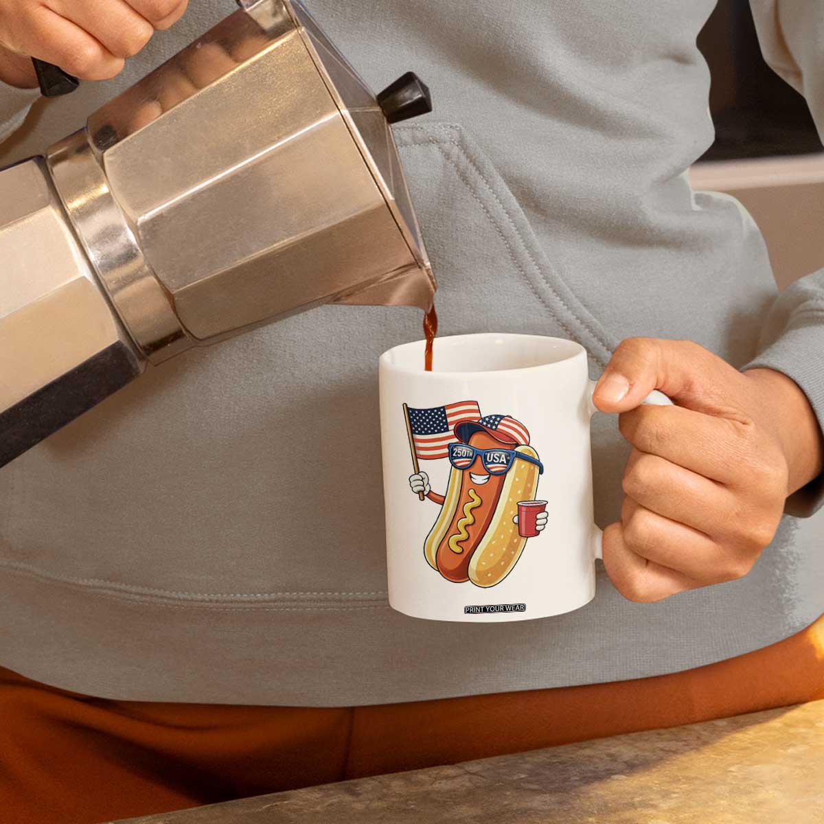Funny Patriotic Hotdog Coffee Mug USA 250th Anniversary TS12 Print Your Wear