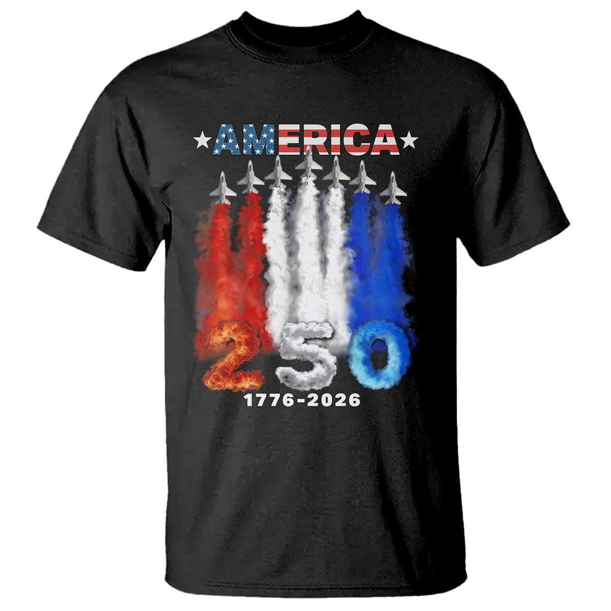 Patriotic Fighter Jets T Shirt USA 250 Years Of Freedom TS12 Black Print Your Wear