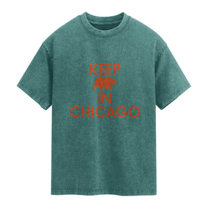 Keep Bear In Chicago CFB Washed Cotton T-Shirt Gift For Sports Fan