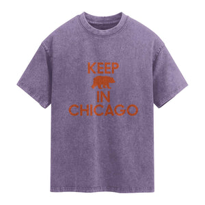 Keep Bear In Chicago CFB Washed Cotton T-Shirt Gift For Sports Fan