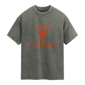 Keep Bear In Chicago CFB Washed Cotton T-Shirt Gift For Sports Fan