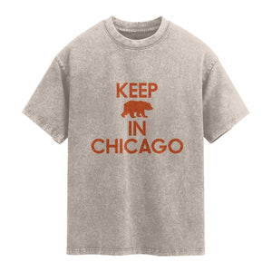 Keep Bear In Chicago CFB Washed Cotton T-Shirt Gift For Sports Fan