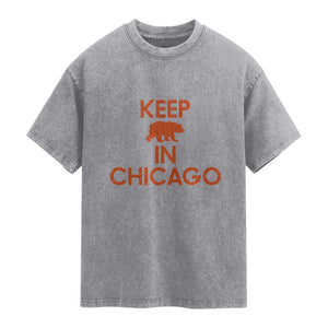 Keep Bear In Chicago CFB Washed Cotton T-Shirt Gift For Sports Fan
