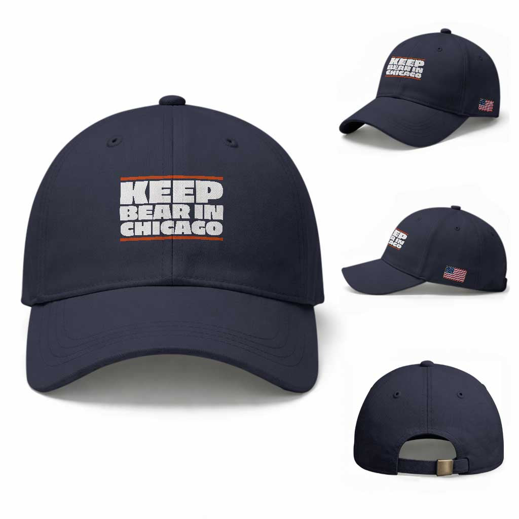 Keep Bear In Chicago CFB Baseball Cap Funny Football Fan Pride TS12 Baseball Cap Universal Fit Navy Print Your Wear
