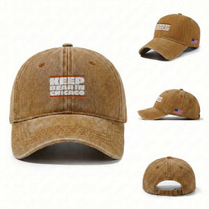 Keep Bear In Chicago CFB Washed Cotton Baseball Cap Funny Football Fan Pride TS12 Washed Cap Universal Fit Yellow Ochre Print Your Wear