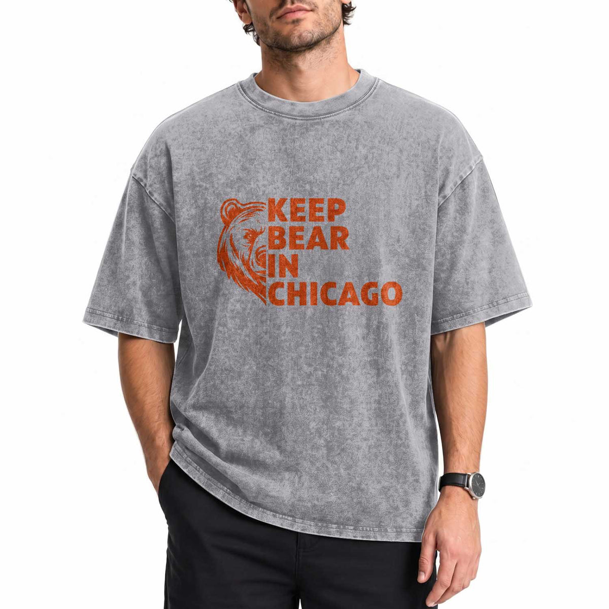 Keep Bear In Chicago CFB Washed Cotton T-Shirt Gift For Sports Lovers