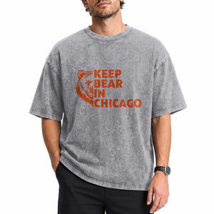 Keep Bear In Chicago CFB Washed Cotton T-Shirt Gift For Sports Lovers
