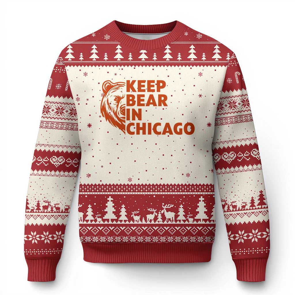 Keep Bear In Chicago CFB Ugly Christmas Sweater Gift For Sports Lovers TS12 Beige Red Print Your Wear