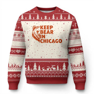 Keep Bear In Chicago CFB Ugly Christmas Sweater Gift For Sports Lovers TS12 Beige Red Print Your Wear