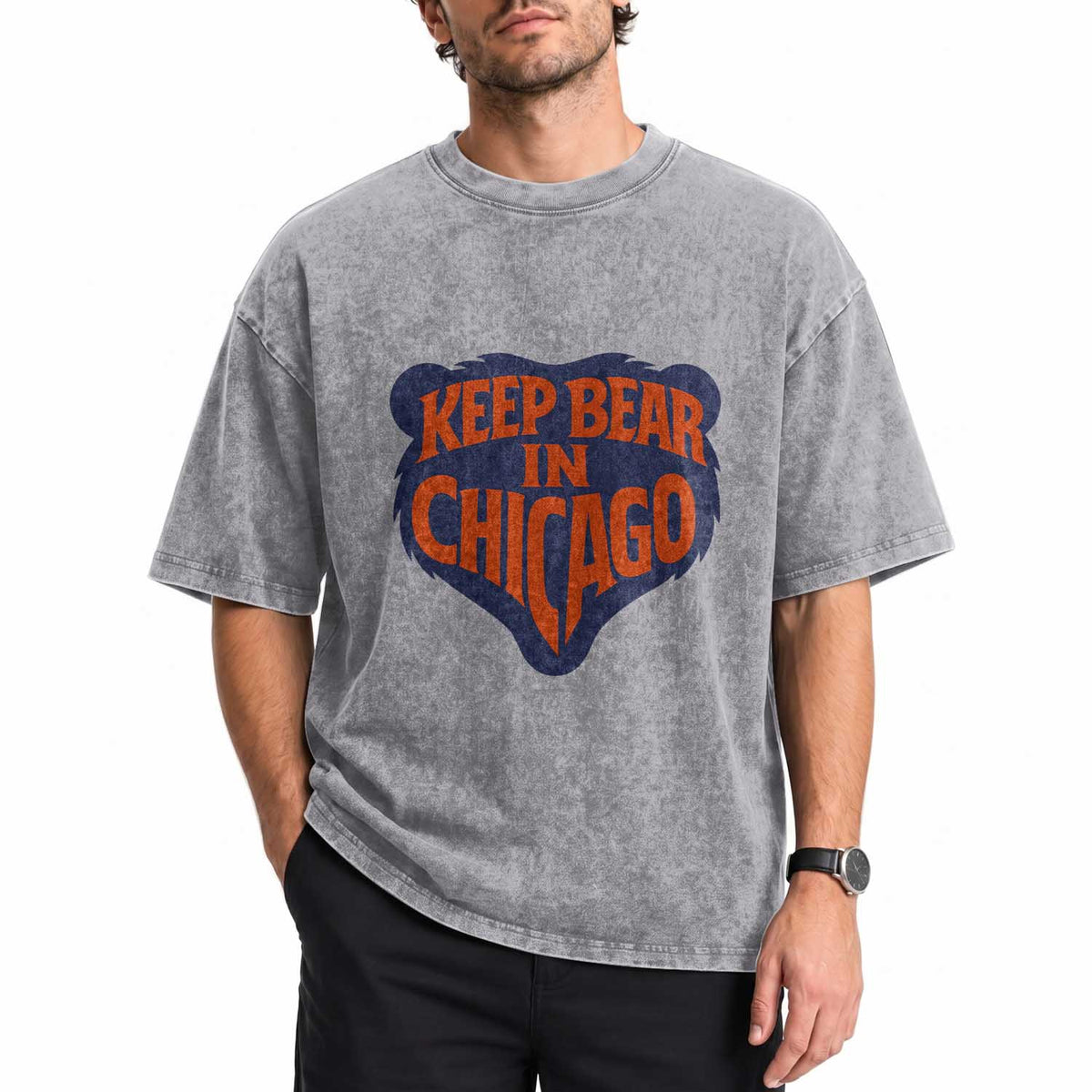 Keep Bear In Chicago CFB Washed Cotton T-Shirt Gift For Football Lovers